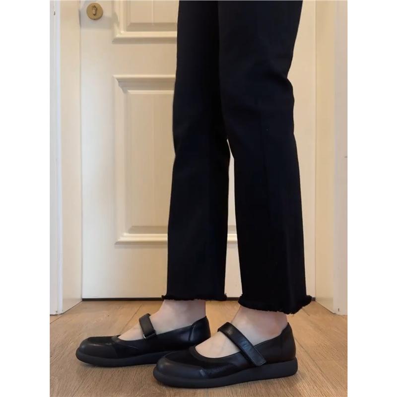 Spot soft leather~ retro black word with Mary Jane shoes women's beautiful commuter round head soft sole flat sole single shoes