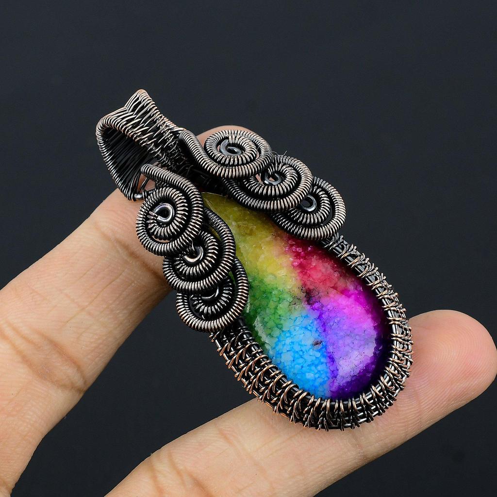 Rainbow Solar Quartz 999 Copper Wire Wrapped Pendant, Handmade Gemstone Pendant Jewelry, Gifts For Wife Brand New Pendant