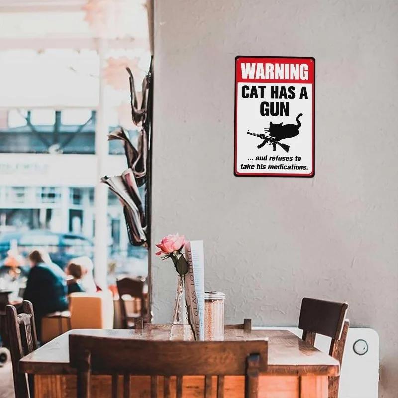 Funny Cat & Dog Warning Sign Humor Cat Wall Art Metal Plaque Signs Home Yard Decor Pet Retro Posters Gift for Cat Lovers