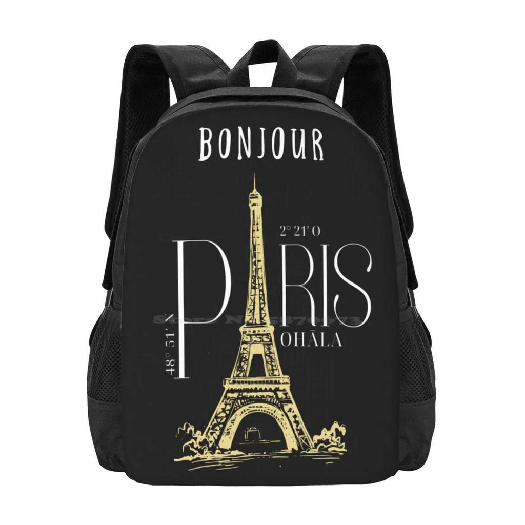 Paris White School Bags Travel Laptop Backpack Paris Eiffel Tower Street Style Cool Lifestyle
