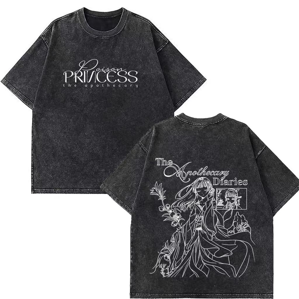 2026 Summer Hot Sale Anime The Apothecary Diaries Print Vintage Washed T-shirt Men Women Hip-hop Punk T-shirt Cotton Gothic Round T-shirt