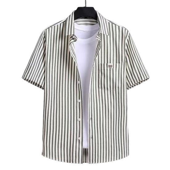 Herren Hemd Kragen Kurzarm Knöpfe Knopfleiste Hemd Tops mit aufgesetzter Tasche Gestreifter Druck Lockerer Schnitt Sommer Freizeithemd