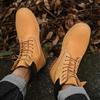 Unisex Yellow Waterproof Leather High-Top Martin Boots - Plus Size, Autumn/Winter Style, British Work Shoes