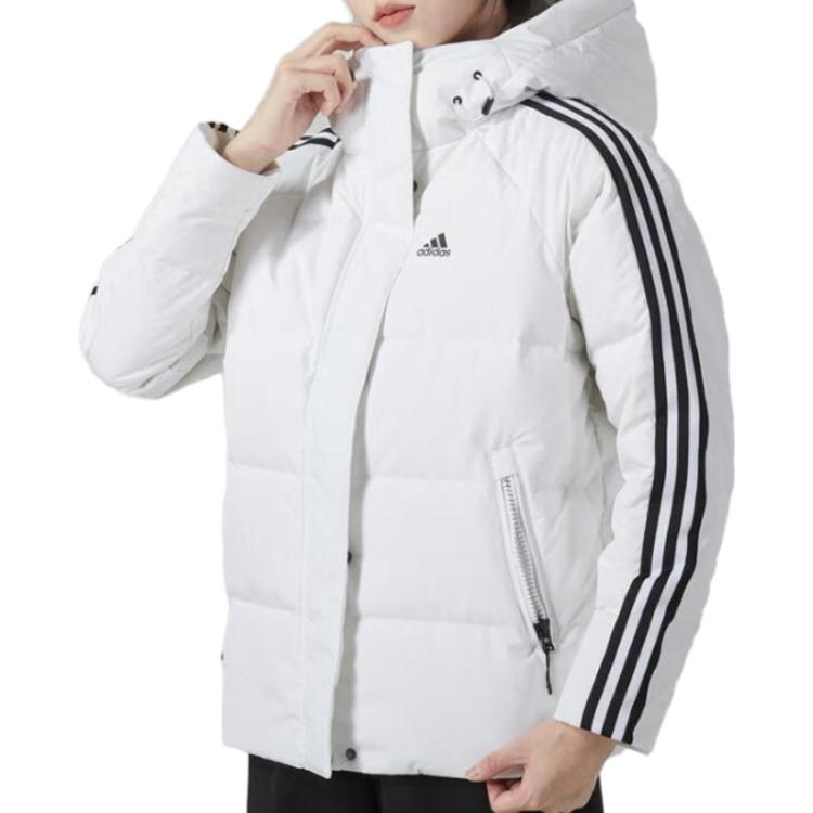Adidas Puffy Sleeve Side Stripe Sports Warm Hooded Down Jacket Women Outerwear White IT8721