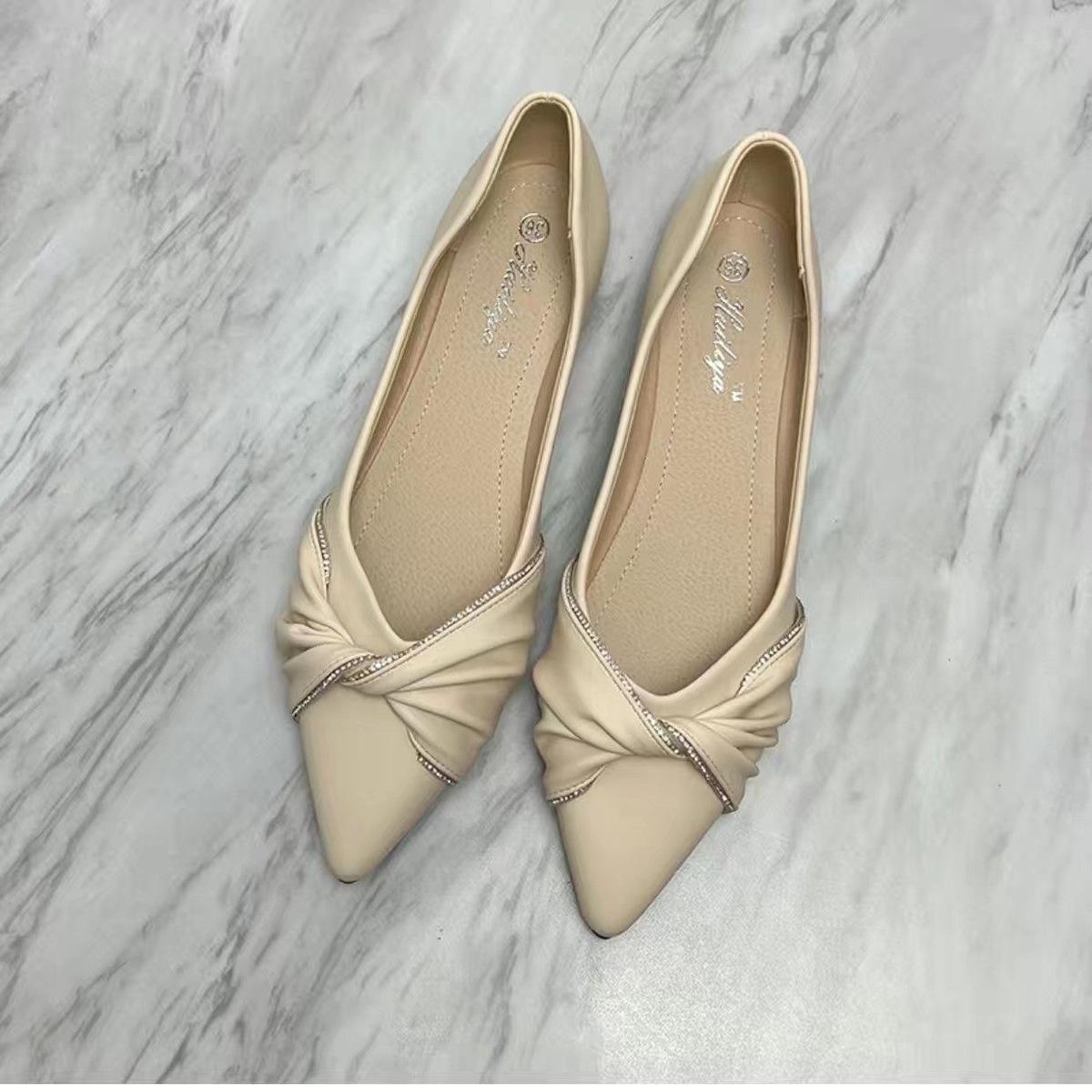 

Обычная кожаная повседневная женская летняя обувь с острым носком, офисная обувь на низком каблуке, элегантные туфли для женщин 2024 Chic Point Non Slip 39 E 35