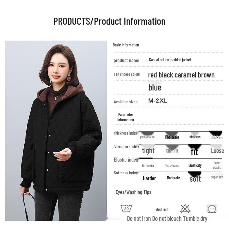 Women's Winter 2024 Hooded Cotton Coat - Loose, Plus Size, Casual Warm Jacket for Middle-aged & Elderly Moms