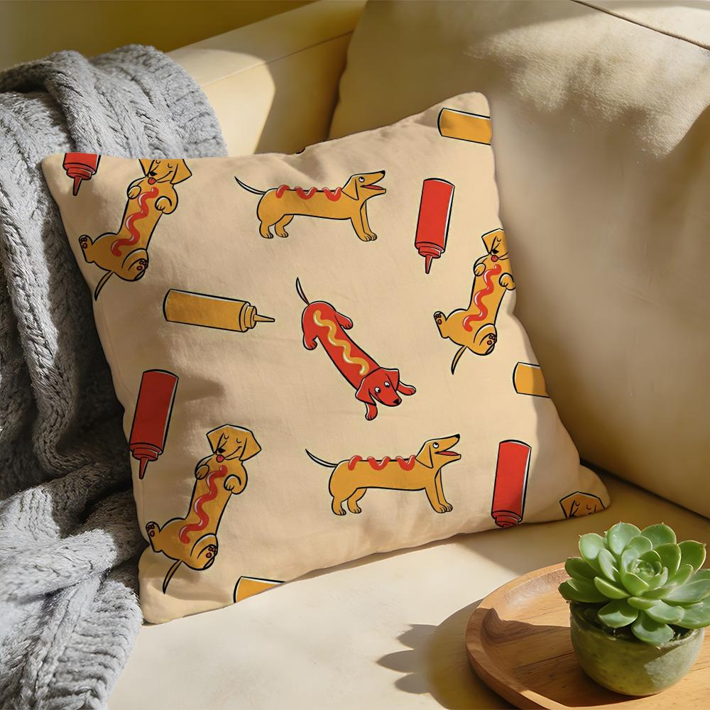 

Sausage Dog Dachshund Cute Cushion Cover Washed Linen Soft Breathable Decorative Case For Sofa Home Pillow Cover 30x30cm