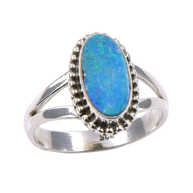 Anello in Argento Sterling Massiccio 925 con Pietra Preziosa Opale Australiano Naturale S.6 s7C98
