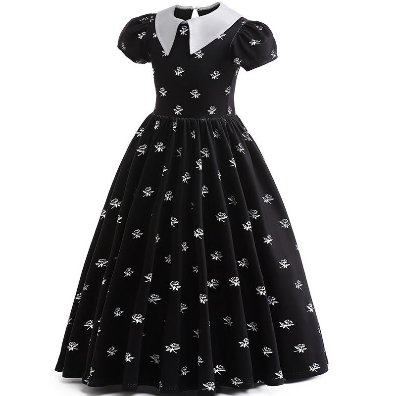 Popular Girls Cosplay Adams Family Wednesday Heroine Floral Skirt Lapel Performance Skirt