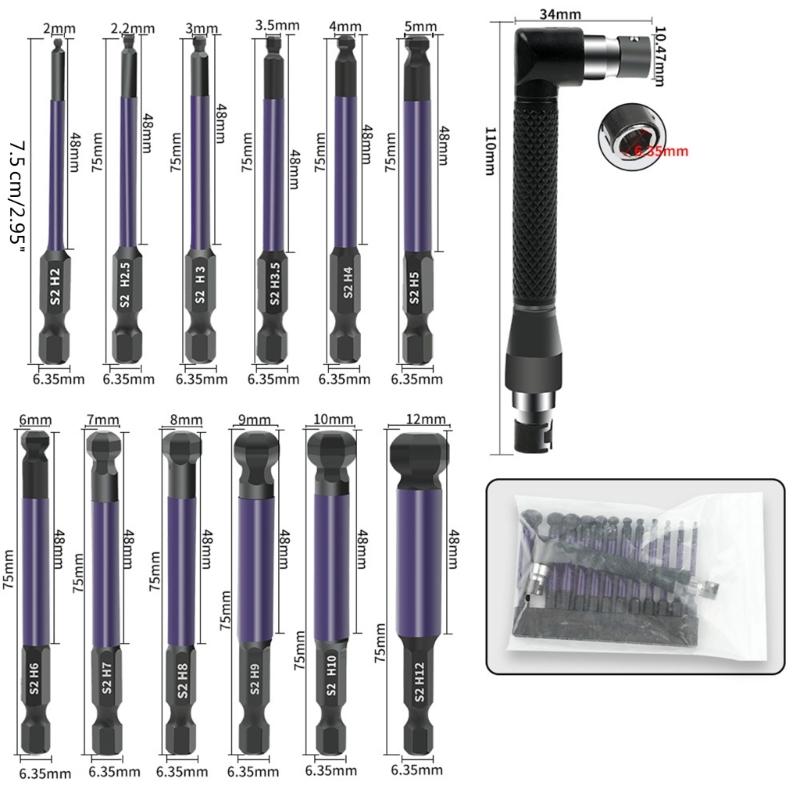 Inner Hexagonals Ball Head Screwdriver Set 1/4inch Ball End Hexagonals Screwdriver Socket Set 13PCS