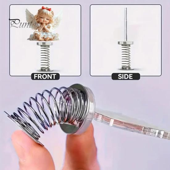 Small Angel Statues Girl Car Spring Ornament, 2D Double Sided Acrylic Dashboard Bouncing Cute Ornament Decor with Adhesive Base, Praying Figurine for