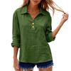 Women's Shirt Seven-Sleeve Lapel Cotton Linen Top Solided Color Casual Breathable Lapel Shirt