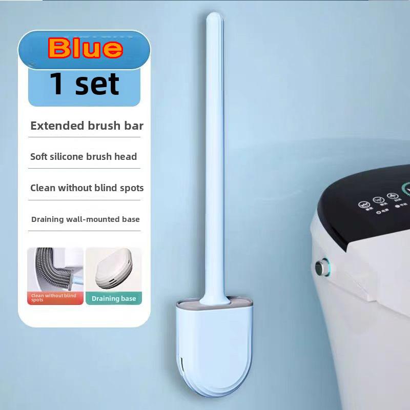 

Wall-Mounted Silicone Toilet Brush Set-Easy-Install, Long-Handle,No Dead Corners,Efficient Cleaning,Portable Design with Holder синий