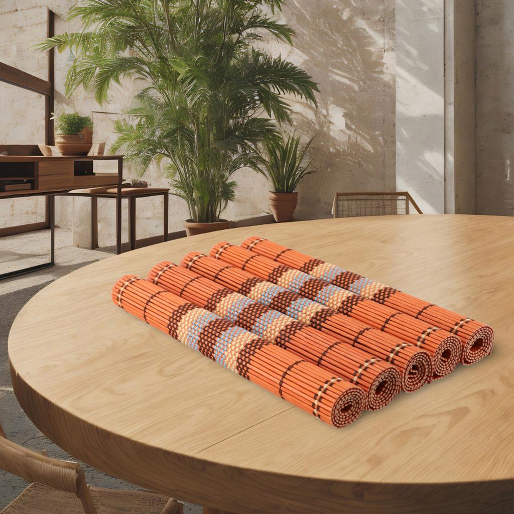 5pcs Dining Mat Ethnic Style Hand-woven Placemat Chinese Dry Tea Mat Zen Tea Ceremony Accessories Insulation Pad Lightweight