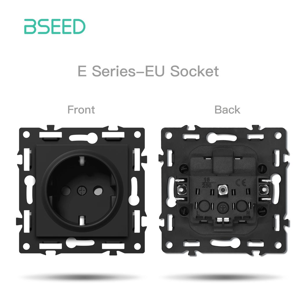 BSEED Switch DIY Modules Light Switch Parts Black Glass/Plastic Frame DIY Combination Wall Sockets TV CAT6 USB-C Charge Key