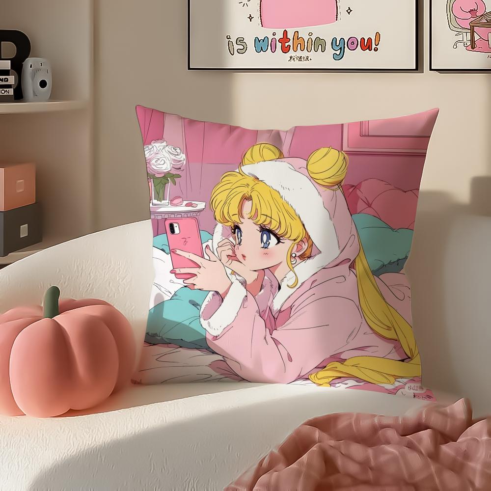 Magical Girly Cute Anime SSailor MMoon Cushion Cover Pillowcase Short Plush Invisible zipper Room Sofa Cushion Cover