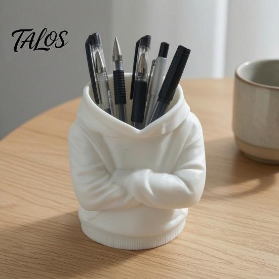 Artistic Stationery Storage Container 3D Printed Crossed Arms Hoodie Pen Holder, Large Capacity Desktop Organizer, Solid Decorative Holder for Office
