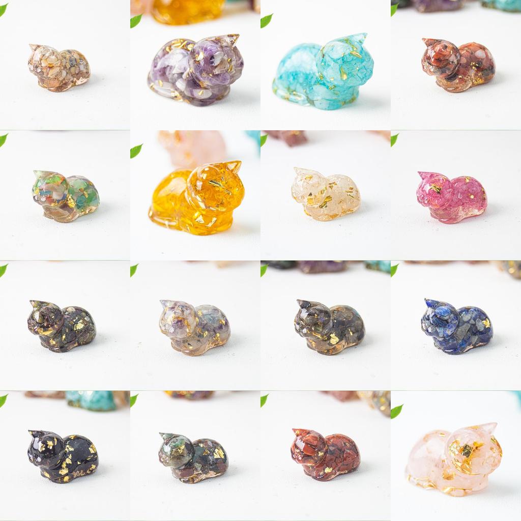 Cute Cat Resin Art Figurine With Crystals For Home Office Decor Gift For Kids