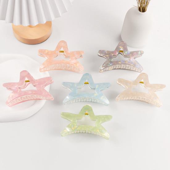 Hair Claw Hollow Five-Pointed Star Shape Hair Clip Medium Size Back Head Shark Hair Claw Anti-slip Teeth Strong Grip Hair