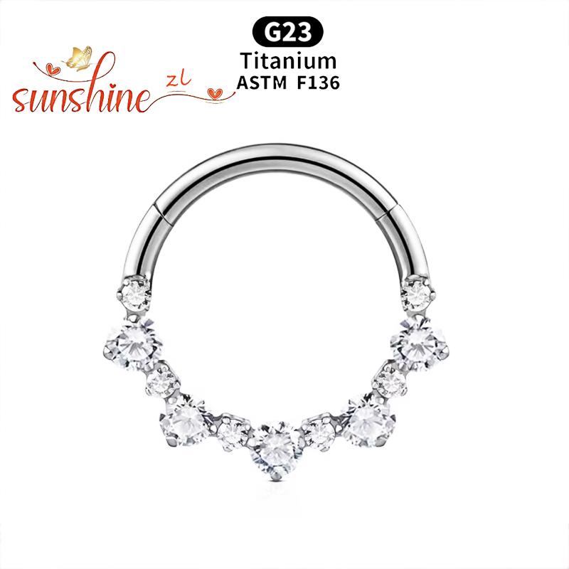 ASTM F136 Титан 16G Дайт Кликер Пирсинг Кольцо в Нос с Цирконами Септум Кольца Хрящ Ушные Кольца Шарнирный Кликер Украшения для Тела 16G 1.2x8MM