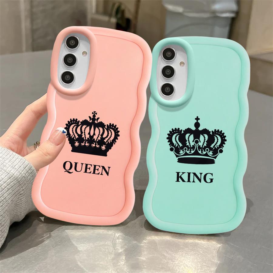 Crown Queen King Letter Case for Samsung Galaxy A11 A13 A15 A12 A16 A14 A52 A21s Soft Phone Cover A22 A33 A23 A04 A03 A06 A53