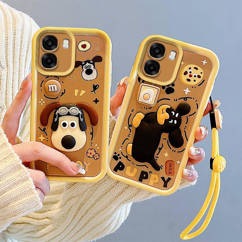 KEYSION Stoßfeste Hülle für OPPO A6x 5G mit Lanyard Weiches Silikon Niedliche 3D Cartoon-Puppe Handy-Rückseite für OPPO A6t 5G