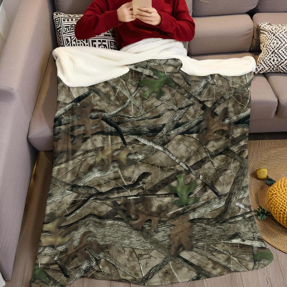 Zweig Blätter Camouflage Flanell Decke Warm Weich Halloween Weihnachten Sofa Warm Gemütlich Dekoratives Dekor Geschenk für Alle Jahreszeiten