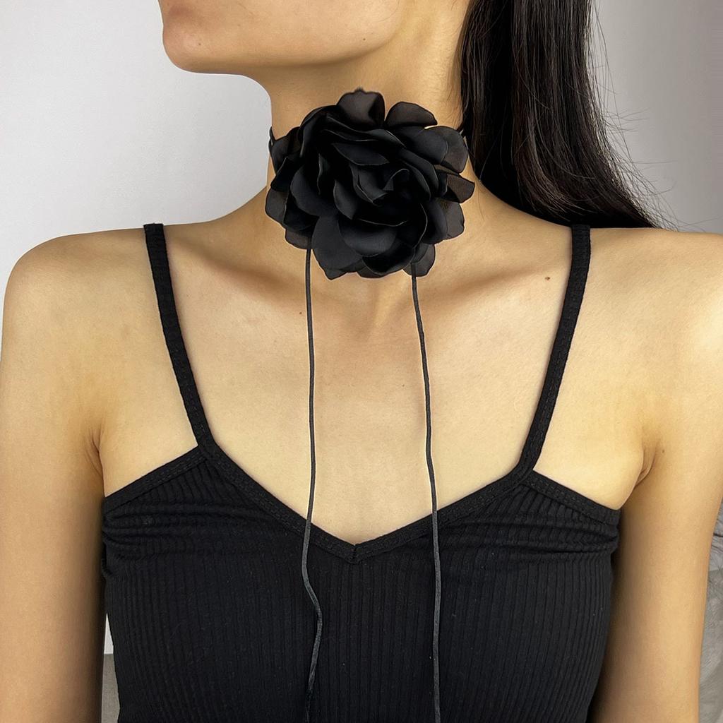 10Cm Satin Rose Necklace Three-Dimensional Adjustable Strap Waist Chain Necklace Dual-Use Jewelry
