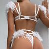 European & American Feather Lace Chain Lingerie Set - Sexy Slim Fit 4-Piece 