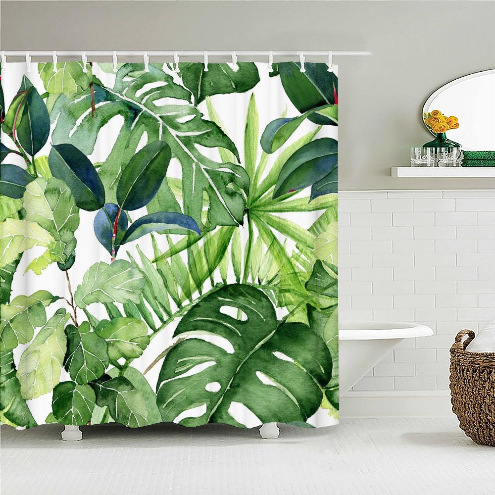 Green Leaves Plant Palm Leaf Pattern Bath Curtain Waterproof Fabric Shower Curtains 180X180Cm Bathtub Screen For Bathroom Decor