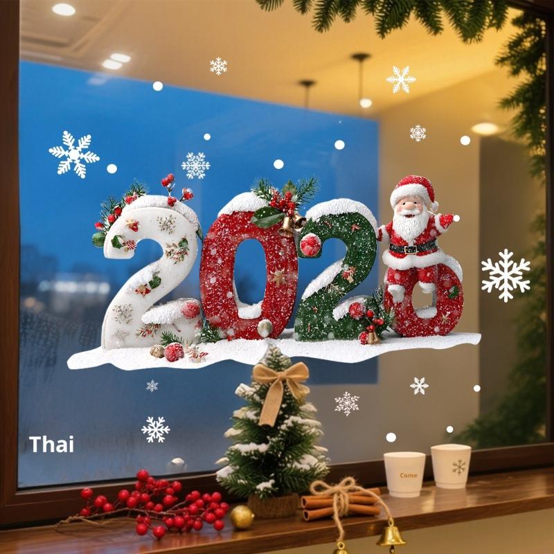 2026 Merry Christmas Glass Window Stickers Cartoon Designs Decals Stickers For Home Xmas Ornaments Gifts