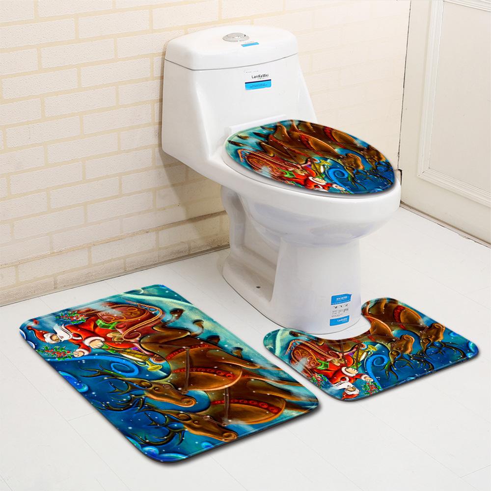 Christmas Bathroom Floor Mat Toilet Three-Piece Set