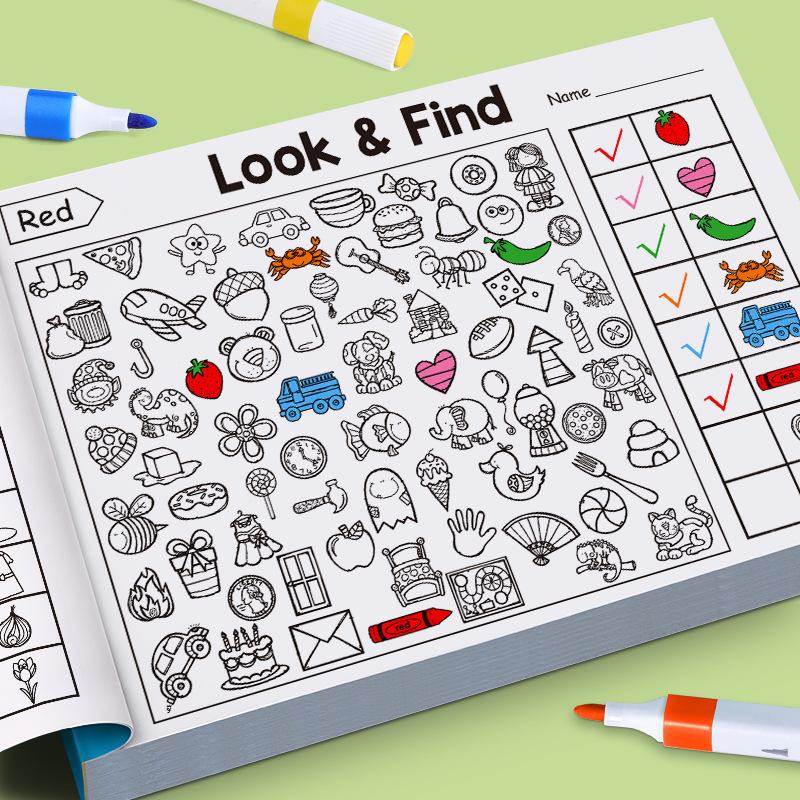 Children's Search for Items Game, Enhance Visual Perception, Fun Coloring Book, Focus and Attention, Handwriting Exercise Book