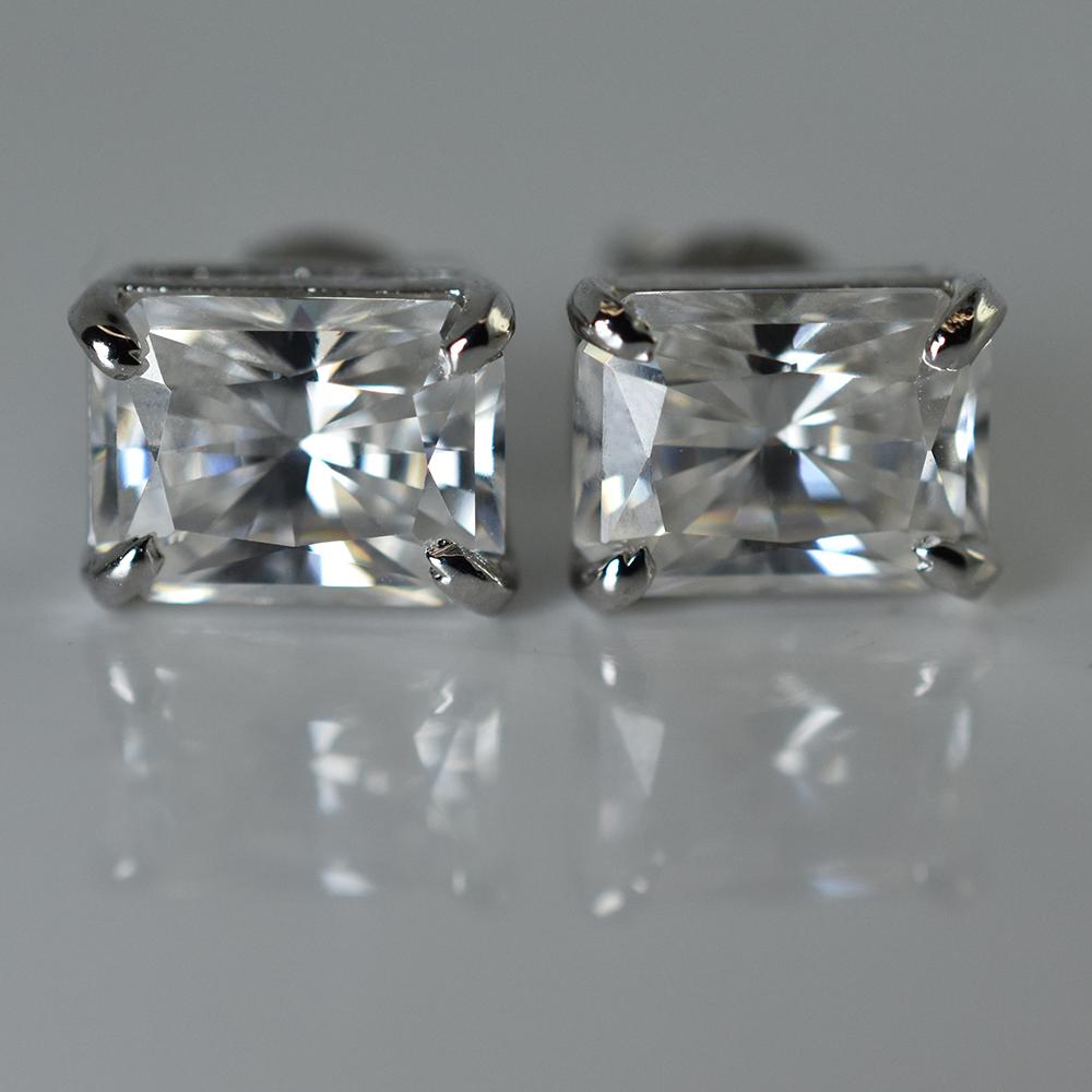 A+ Synthetic Moissanite 10.80 Ct Emerald Cut Earring Pair For Gifting