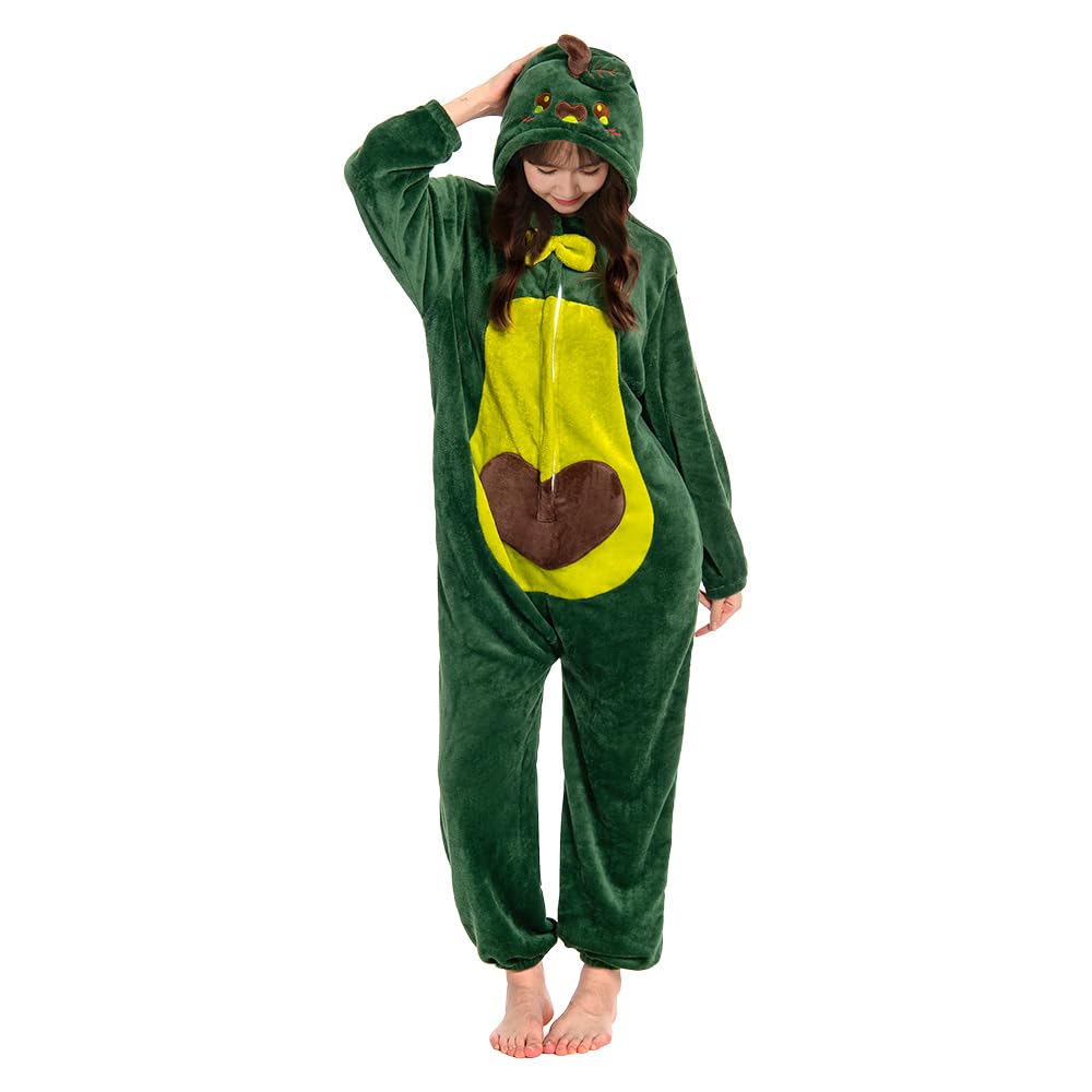 OLAOLA Avokádové Kigurumi Pyžamo, Jídlo, Ovoce, Zelenina, Halloweenský Kostým, Dospělý, Roztomilý, Legrační, Teplý, Nadýchaný, Domácí oblečení, Párty, Ochrana proti chladu (L)