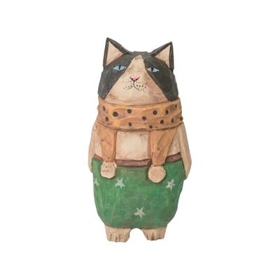 Cartoon Wood Carving Cat Ornament Handmade Unique Hand Engraving Cat Decorations Traditional Cat Figurines Gift Giving