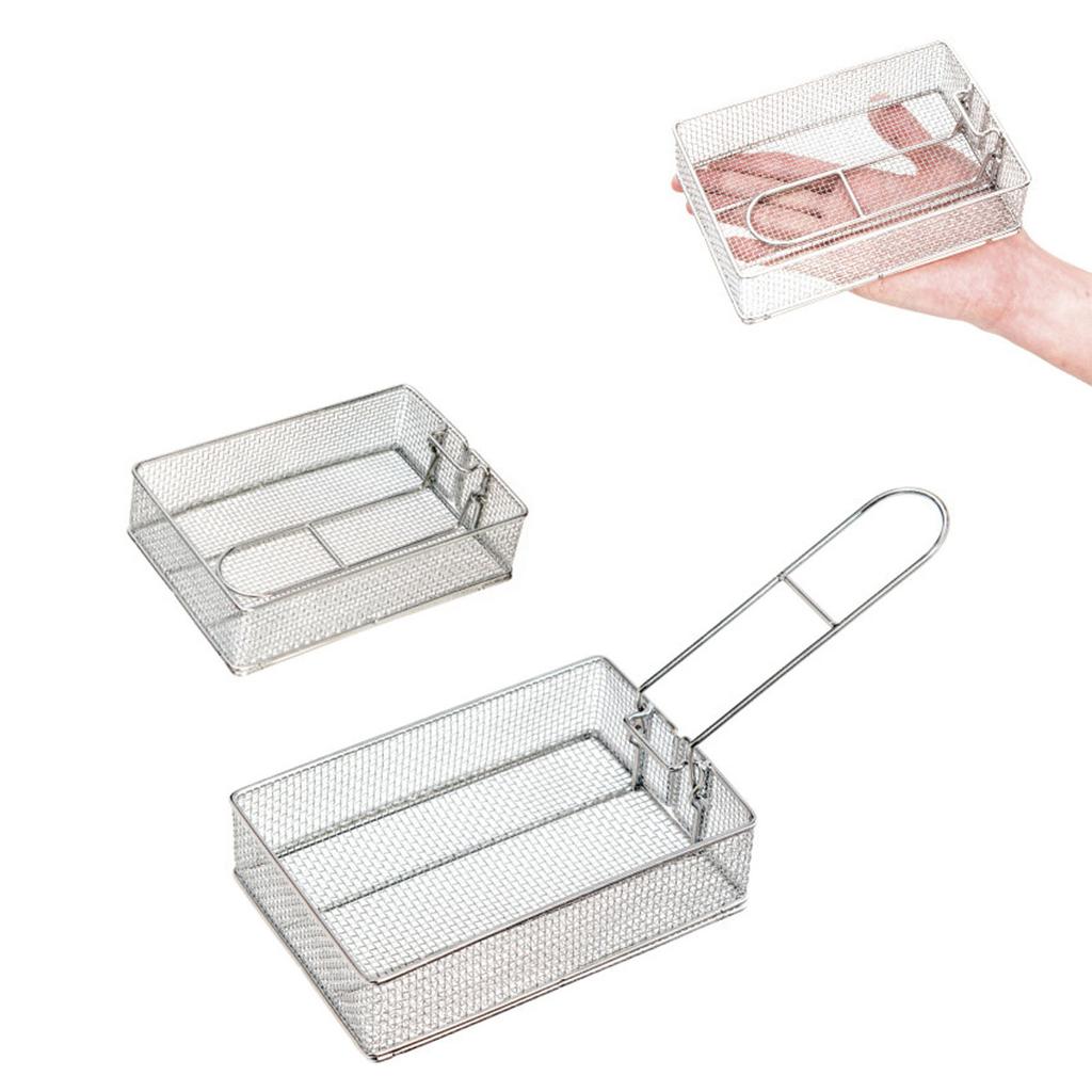 Fry Basket with Foldable Detachable Handle Multifunctional Stainless Steel Fine Mesh Frying Basket for Frying Food Draining Oil Water