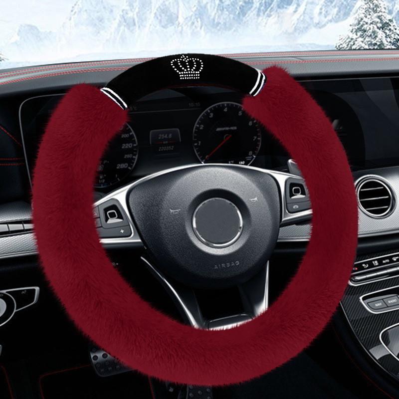 

Steering Wheel Car Cover Soft Faux Fur Rhinestones Universal Fit 38cm Diameter StyleF
