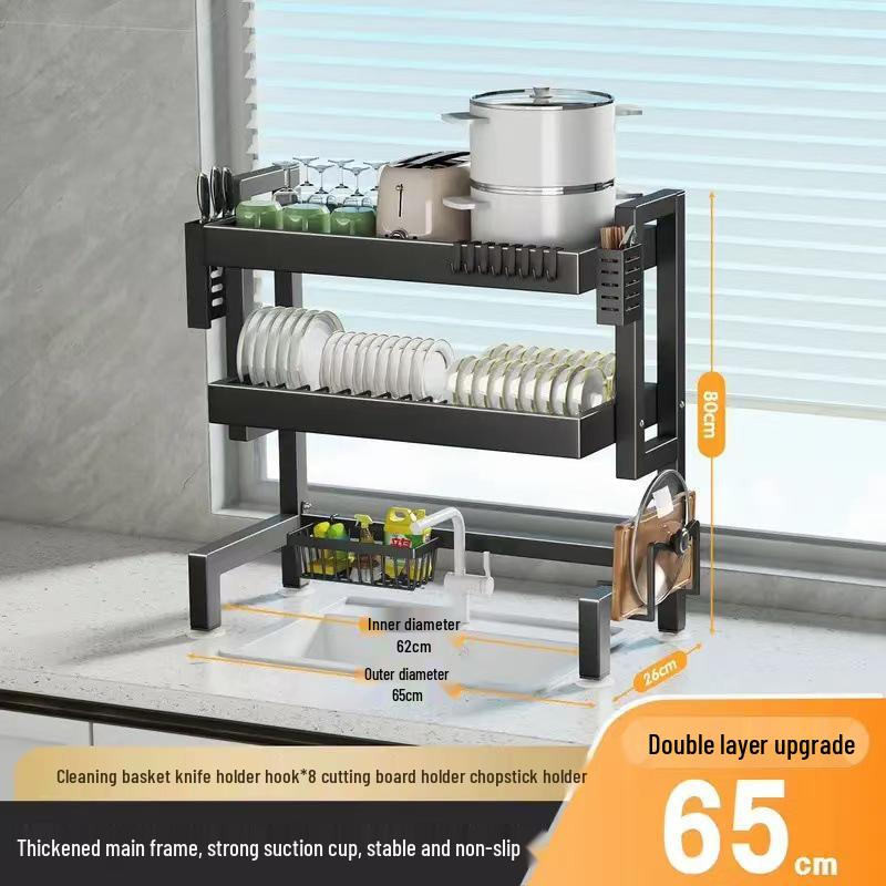 Multi-Functional Kitchen Sink Organizer and Dustproof Dish Rack