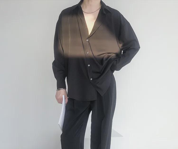 Retro Drapierung Grün & Weiß Eisseide Langarmhemd - Unisex, Koreanischer Stil, Lockere Passform