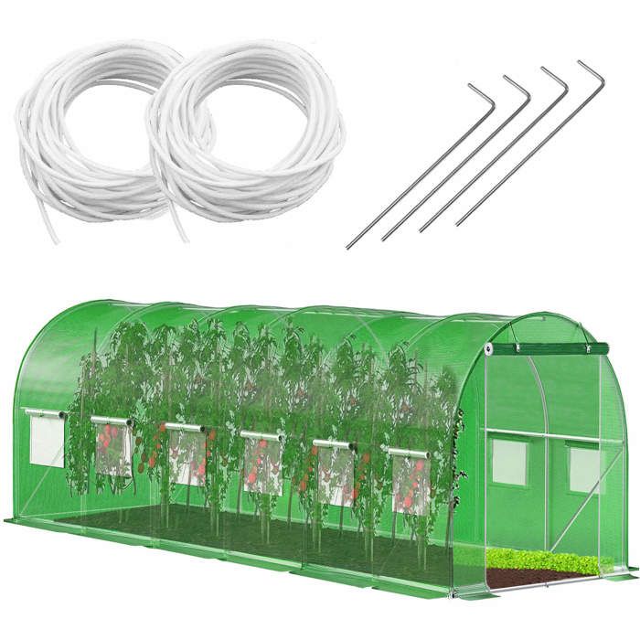 Springos® Tunnel de Culture avec Toit en Arc et Fenêtres 300 x 600 x 200 cm -18m²