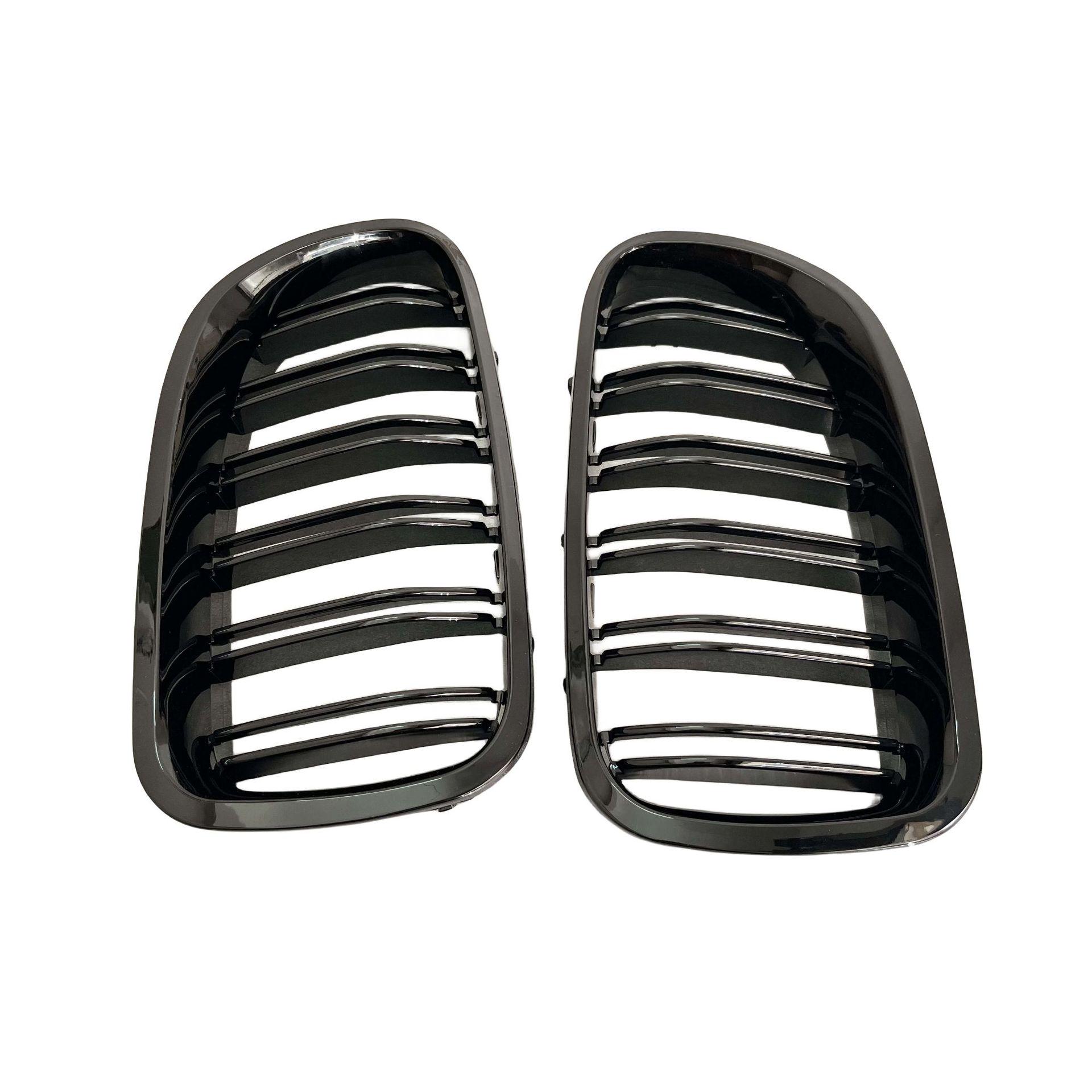 

Глянцевая черная центральная решетка с двойными ламелями для BMW 5 серии F10 F18: 520li, 530li, 525i, 535li, Опция Триколор чёрный