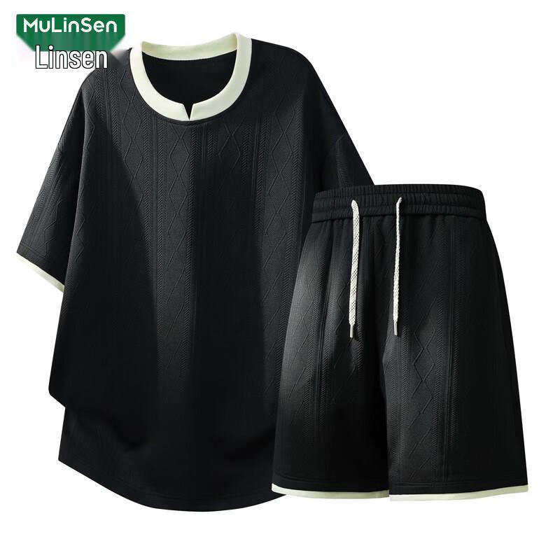 MULINSEN Men's Ice Silk Jacquard T-shirt & Shorts Set