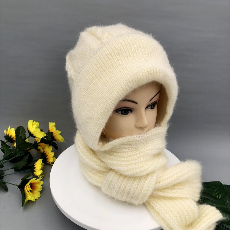 Frauen Winter Gestrickte Kapuze Hut Schal Kappe Dicke Warme Outdoor Stilvolle Schal Hüte Weibliche Herbst Headwear Mädchen Mode Elastische Mützen