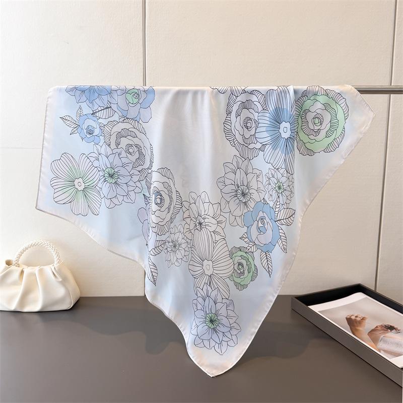 Luxury Floral Print Designer 70Cm Square Silk Women's Scarf Spring Summer Satin Scarves Shawl Headband Bandana Hijab Wrap