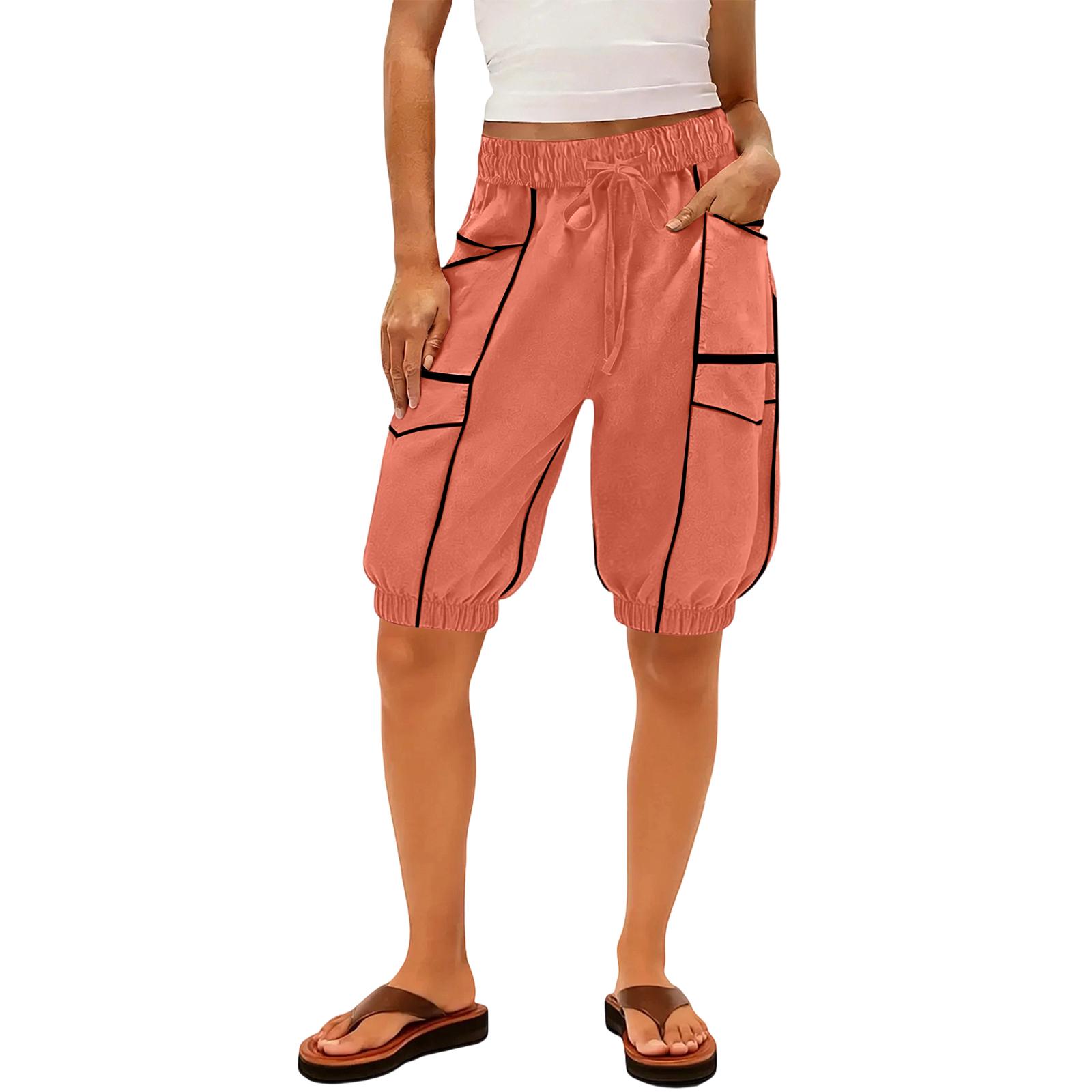 

Women s sanitary pants, leg binding pants, high waisted patchwork pockets, casual five quarter pants XL