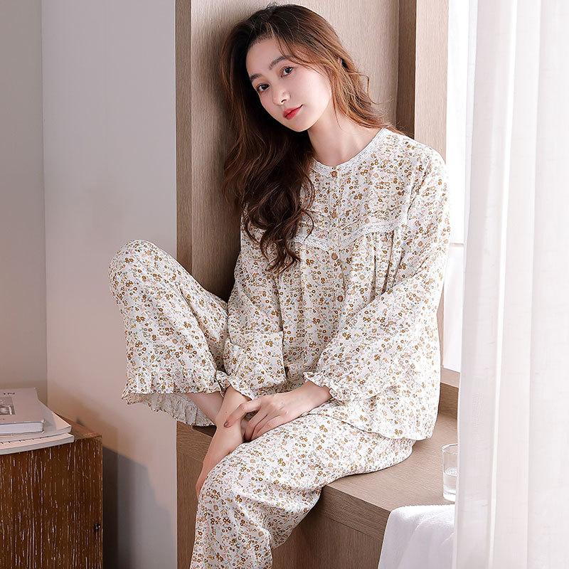 Pajamas Women'S Pure Cotton Long-Sleeved Women'S Autumn And Winter Cotton Thin Large-Size Loungewear