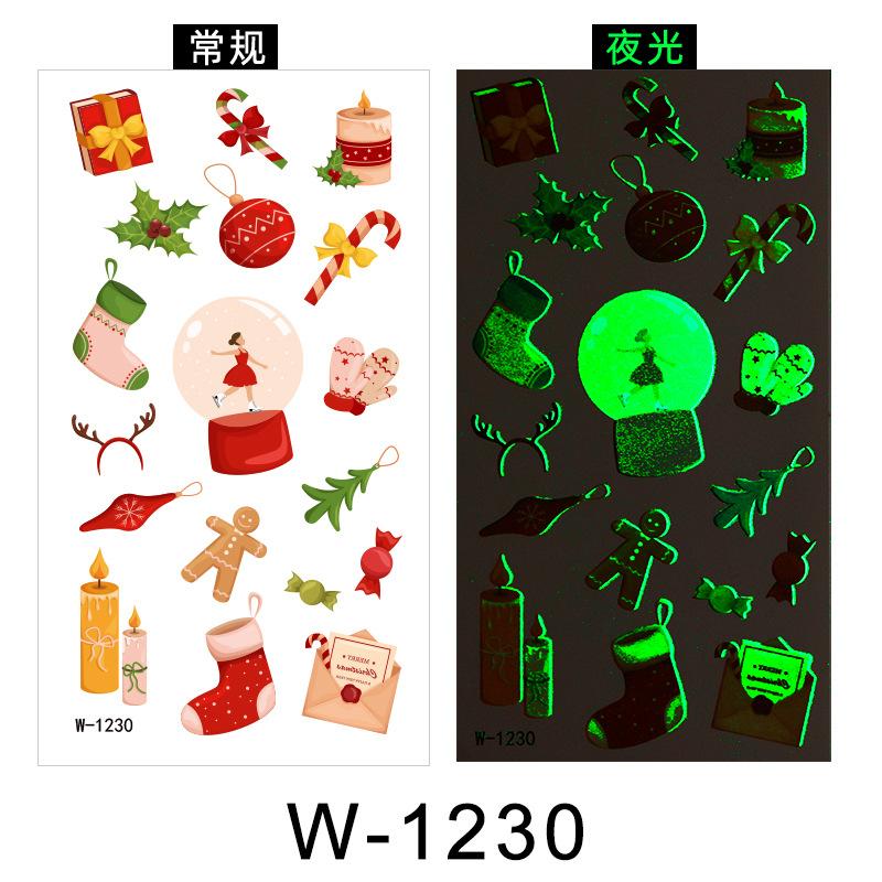 Cartoon Tattoo Sticker Waterproof Christmas Luminous Tattoo Sticker Cute Temporary Tattoo