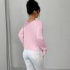 Pink Pullover Crew Neck Loose Knitted Sweater Women's Seamless Lazy Sweater
