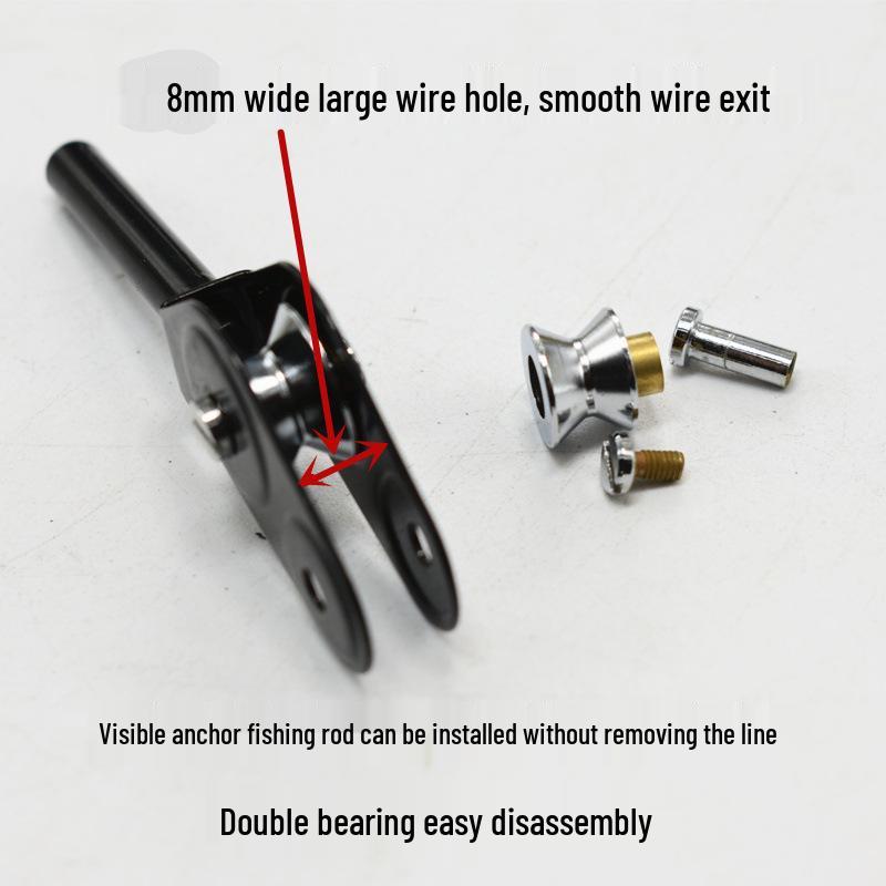 

Double Pulley Anchor Fishing Rod with Tip Ring and Guide Rings for Boat Trolling or Jigging. Black Small Single Pulley Ring
